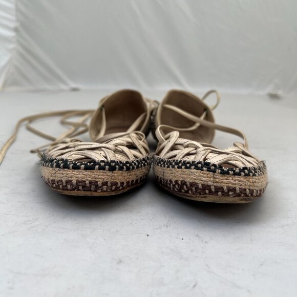 Dries Van Noten Ivory Leather Lace Up Espadrille Flats 35 - Picture 6 of 12